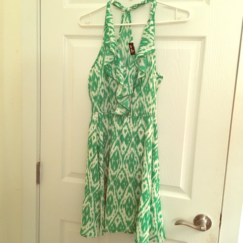 Dee Elle Green and White Ruffle Dress